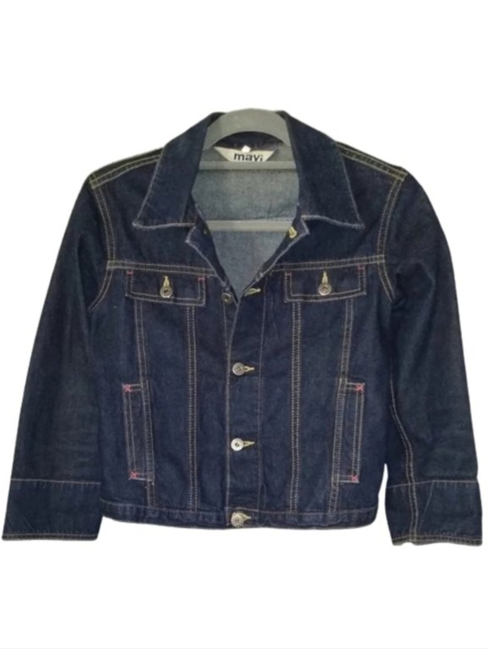 Mavi Dark Blue Denim Jacket KIKI Classic Boxy Cropped Jean Button Flap Pockets S